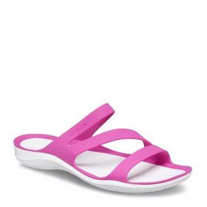 Crocs Women’s Sandals Pink Fuchsia Fun/White Swiftwater Slides Size 9 NEW!!